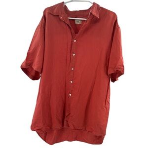 Old Navy Burnt Orange Casual Button Down Shirt linen blend short sleeve XXL